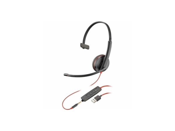 Poly Blackwire 3215 Monaural USB-A Headset TAA (Bulk) - Mono - USB Type A - Wired - 32 Ohm - 20 Hz - 20 kHz - Over-the-head - Monaural - Supra-aural - Noise Cancelling Microphone - Noise Canceling - B - Image 2