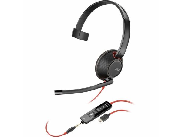 Poly Blackwire C5210 USB-C Headset + Inline Cable TAA - Mono - USB Type C, Mini-phone (3.5mm) - Wired - 32 Ohm - 20 Hz - 20 kHz - Over-the-head - Monaural - 7.10 ft Cable - Noise Canceling - Black - T