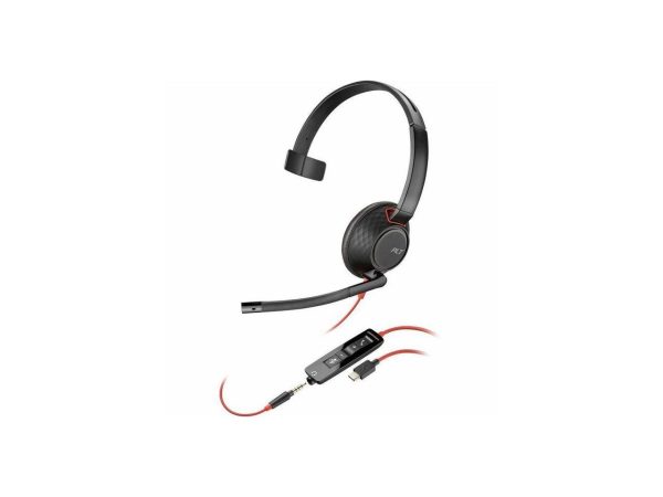 Poly Blackwire C5210 USB-C Headset + Inline Cable TAA - Mono - USB Type C, Mini-phone (3.5mm) - Wired - 32 Ohm - 20 Hz - 20 kHz - Over-the-head - Monaural - 7.10 ft Cable - Noise Canceling - Black - T - Image 3