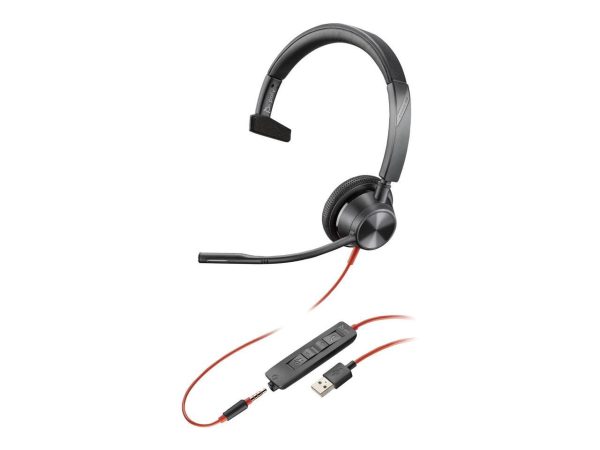 Poly Blackwire 3315 USB-A Headset TAA - Mono - Mini-phone (3.5mm), USB Type A - Wired - 32 Ohm - 20 Hz - 20 kHz - On-ear - Monaural - Ear-cup - 7 ft Cable - Omni-directional Microphone - Noise Canceli