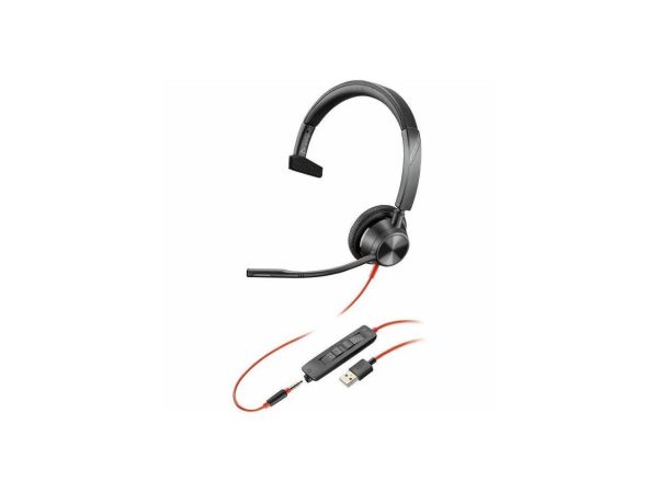 Poly Blackwire 3315 USB-A Headset TAA - Mono - Mini-phone (3.5mm), USB Type A - Wired - 32 Ohm - 20 Hz - 20 kHz - On-ear - Monaural - Ear-cup - 7 ft Cable - Omni-directional Microphone - Noise Canceli - Image 3