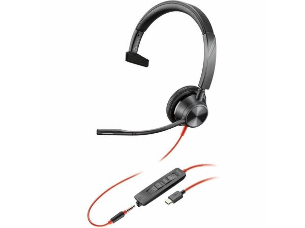 Poly Blackwire 3315 Headset - Mono - Mini-phone (3.5mm), USB Type C - Wired - 32 Ohm - 20 Hz - 20 kHz - On-ear - Monaural - Supra-aural - 7.10 ft Cable - Omni-directional Microphone - Noise Canceling