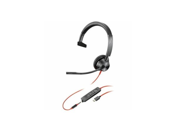 Poly Blackwire 3315 Headset - Mono - Mini-phone (3.5mm), USB Type C - Wired - 32 Ohm - 20 Hz - 20 kHz - On-ear - Monaural - Supra-aural - 7.10 ft Cable - Omni-directional Microphone - Noise Canceling - Image 2