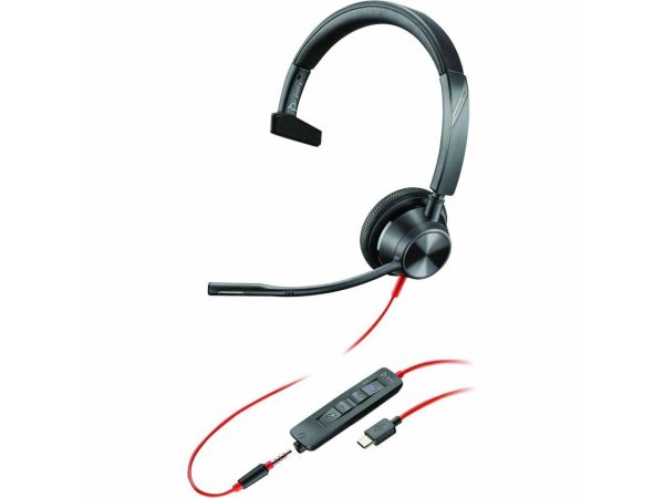 Poly Blackwire 3310 USB-C Headset TAA - Mono - USB Type C, Mini-phone (3.5mm) - Wired - 32 Ohm - 20 Hz - 20 kHz - On-ear - Monaural - Ear-cup - 7.10 ft Cable - Omni-directional Microphone - Noise Canc