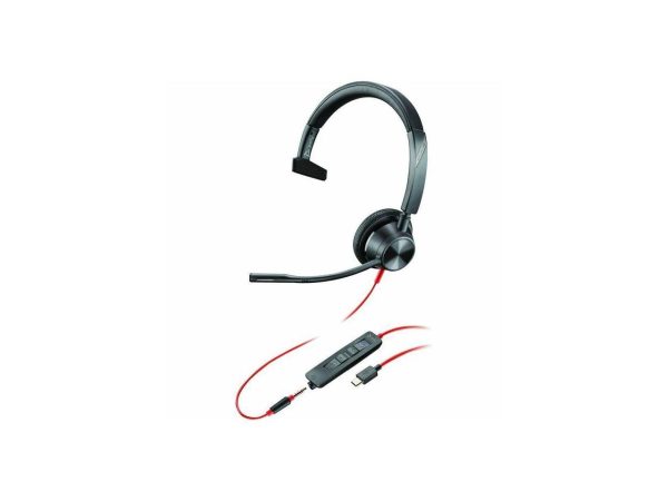 Poly Blackwire 3310 USB-C Headset TAA - Mono - USB Type C, Mini-phone (3.5mm) - Wired - 32 Ohm - 20 Hz - 20 kHz - On-ear - Monaural - Ear-cup - 7.10 ft Cable - Omni-directional Microphone - Noise Canc - Image 2