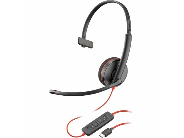 Poly Blackwire C3210 USB-C Black (Bulk Qty.50) - Mono - USB Type C - Wired - 20 Hz - 20 kHz - On-ear - Monaural - Supra-aural - 5.20 ft Cable - Omni-directional, Noise Cancelling Microphone - Noise Ca - Image 2