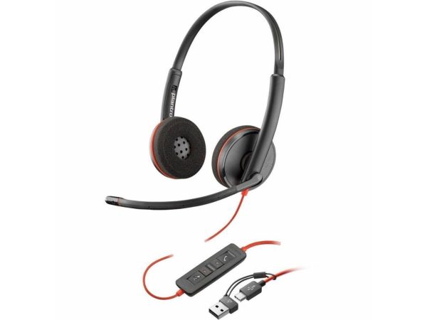 Poly Blackwire 3220 Stereo USB-C Headset + USB-C/A Adapter - Stereo - USB Type C, Mini-phone (3.5mm) - Wired - 32 Ohm - On-ear - Binaural - Ear-cup - 5.20 ft Cable - Omni-directional Microphone - Nois - Image 2