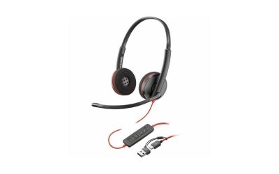 Poly Blackwire 3220 Stereo USB-C Headset + USB-C/A Adapter – Stereo – USB Type C, Mini-phone (3.5mm) – Wired – 32 Ohm – On-ear – Binaural – Ear-cup – 5.20 ft Cable – Omni-directional Microphone – Nois