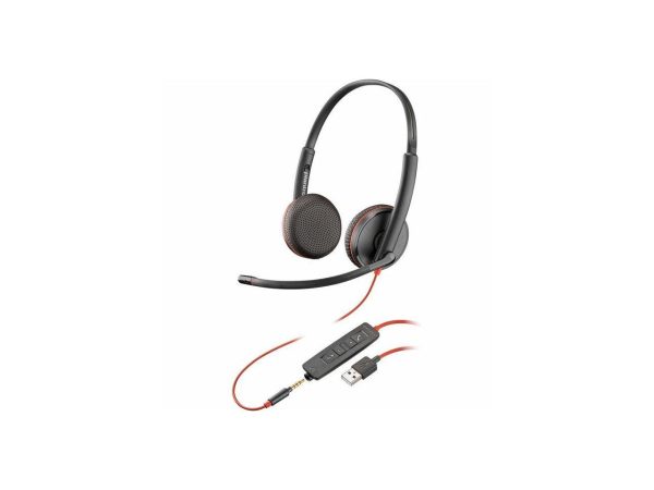 Poly Blackwire 3225 Headset - Stereo - Mini-phone (3.5mm) - Wired - 32 Ohm - On-ear - Binaural - Ear-cup - 7.45 ft Cable - Omni-directional Microphone - Noise Canceling - Black - Image 3