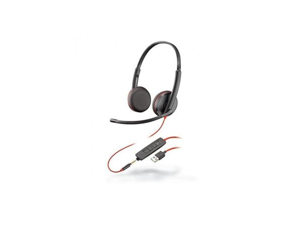 Poly Blackwire 3225 Headset - Stereo - Mini-phone (3.5mm) - Wired - 32 Ohm - On-ear - Binaural - Ear-cup - 7.45 ft Cable - Omni-directional Microphone - Noise Canceling - Black