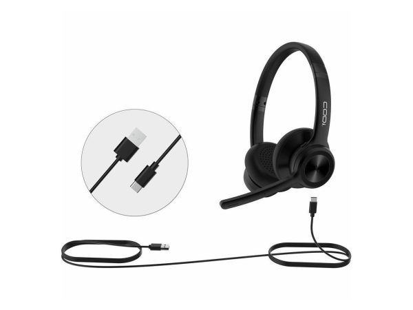 CODi CLARO Wired Stereo Dual Ear Headset w/ AI ENC Microphone - Stereo - USB Type C - Wired - Over-the-head - Binaural - Supra-aural - Noise Cancelling Microphone - Black - Image 5