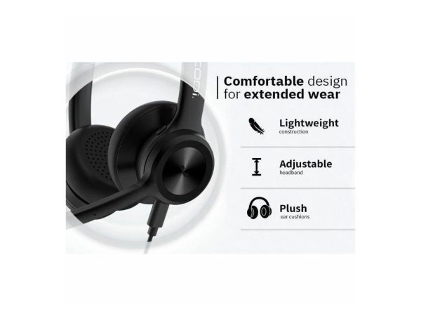 CODi CLARO Wired Stereo Dual Ear Headset w/ AI ENC Microphone - Stereo - USB Type C - Wired - Over-the-head - Binaural - Supra-aural - Noise Cancelling Microphone - Black - Image 3