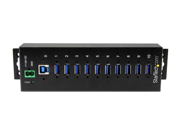 StarTech.com ST1030USBM 10 Port USB 3.0 Hub - Industrial - ESD and Surge Protection - DIN Rail or Surface Mountable - Metal - Powered USB Hub - Image 2