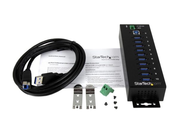 StarTech.com ST1030USBM 10 Port USB 3.0 Hub - Industrial - ESD and Surge Protection - DIN Rail or Surface Mountable - Metal - Powered USB Hub - Image 4
