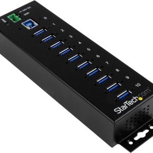 StarTech.com ST1030USBM 10 Port USB 3.0 Hub - Industrial - ESD and Surge Protection - DIN Rail or Surface Mountable - Metal - Powered USB Hub