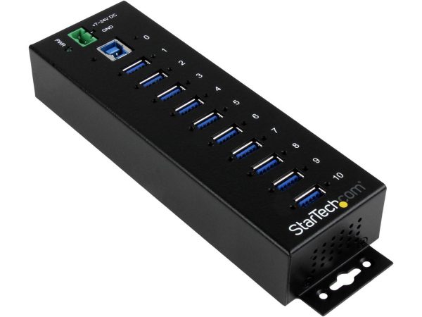 StarTech.com ST1030USBM 10 Port USB 3.0 Hub - Industrial - ESD and Surge Protection - DIN Rail or Surface Mountable - Metal - Powered USB Hub