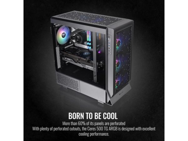 Thermaltake Ceres 500 Black Mid Tower E-ATX Computer Case with Tempered Glass Side Panel; 4 Preinstalled 140mm PWM ARGB Fans; Rotational PCIe Slots & GPU Holder; CA-1X5-00M1WN-00 - Image 3