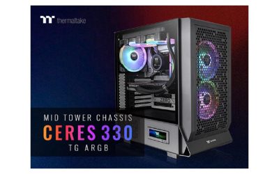 Thermaltake Ceres 330 TG ARGB Black Mid Tower E-ATX Case Supports Hidden-Connector Motherboard; Preinstalled 2 x CT140 ARGB Fans; Rotational PCIe Slots; CA-1Y2-00M1WN-01; 3 Year Warranty