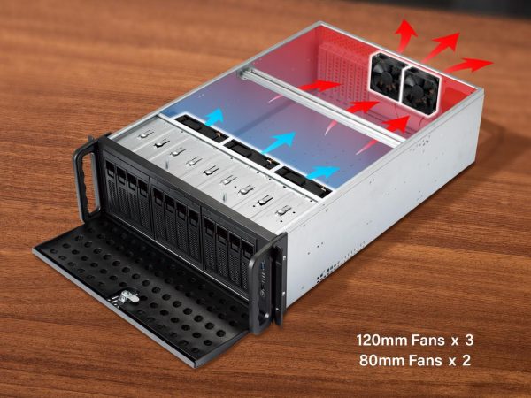 Rosewill RSV-L4412U 4U Server Chassis Rackmount Case | 12 Hot Swap 3.5", 2.5" SATA I, SATA II, SATA III SAS | E-ATX Compatible | 3 Front 120mm Fans, 2 Rear 80mm Fans | USB 3.0 2.0 | Front Panel Lock - Image 3