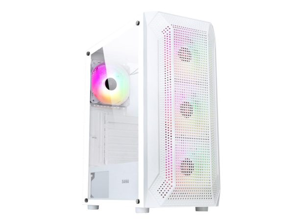 SAMA SAMA-Z4 White Steel / Tempered Glass ATX Mid Tower Computer Case w/ 4 x 120mm ARGB LED Fans (Pre-Installed)