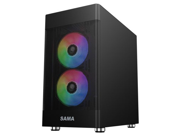 Sama ARGB-Q5-BK Black USB3.0 Tempered Glass Micro ATX Tower Gaming Computer Case w/  3 x 120mm ARGB Fans (Pre-Installed) - Image 4