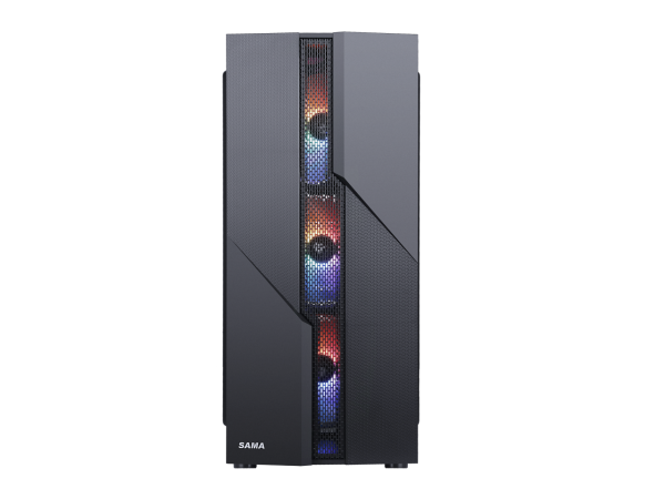 SAMA Sama-M2-TG Black USB3.0 Steel/ Tempered Glass ATX Mid Tower Gaming Computer Case w/Tempered Glass Panel and 4 x 120mm Autoflow Rainbow LED Fans (Pre-Installed) - Image 3