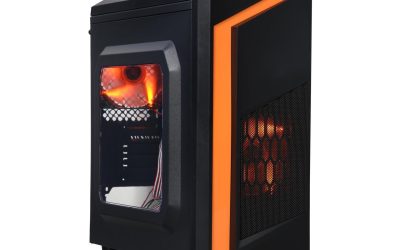 DIYPC  DIY-F2-O Black/Orange USB 3.0 Micro-ATX Mini Tower Gaming Computer Case with 2 x Orange LED Fans (Pre-installed)