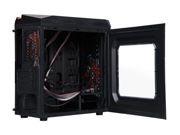 DIYPC  DIY-F2-O Black/Orange USB 3.0 Micro-ATX Mini Tower Gaming Computer Case with 2 x Orange LED Fans (Pre-installed) - Image 5