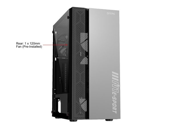 DIYPC DIY-S08-BK Black USB 3.0 Steel / Tempered Glass ATX Mid Tower Computer Case, 1 x 120mm Fan x Rear (Pre-Installed) - Image 2