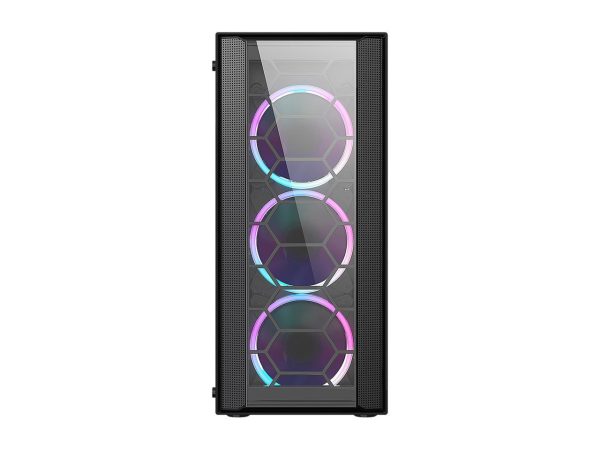 DIYPC Rainbow-Flash-F4-B Black Steel / Tempered Glass ATX Mid Tower Computer Case, 4 x 120mm Autoflow Rainbow LED Fans (Pre-Installed) - Image 3