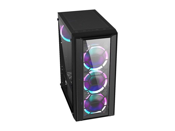 DIYPC Rainbow-Flash-F4-B Black Steel / Tempered Glass ATX Mid Tower Computer Case, 4 x 120mm Autoflow Rainbow LED Fans (Pre-Installed) - Image 5