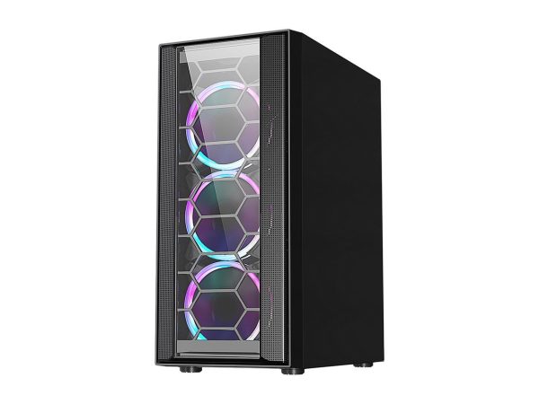 DIYPC Rainbow-Flash-F4-B Black Steel / Tempered Glass ATX Mid Tower Computer Case, 4 x 120mm Autoflow Rainbow LED Fans (Pre-Installed) - Image 4