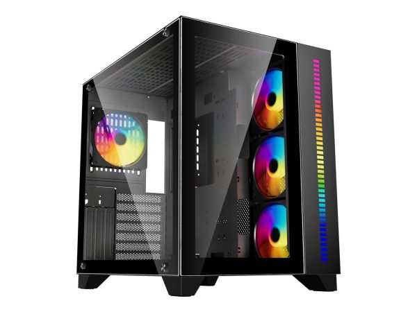 DIYPC ARGB-Q10-BK Black USB3.0 ATX Mid Tower Gaming Computer Case w/ Dual Tempered Glass Panel and 4 x ARGB 120mm Fans (Pre-Installed) - Image 2