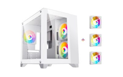 DIYPC ARGB-Q3.v2-W White USB3.0 Tempered Glass Micro ATX Gaming Computer Case w/ Dual Tempered Glass Panel and 3 x ARGB LED Fans (Pre-Installed)