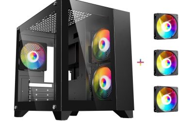 DIYPC ARGB-Q3.v2-BK Black USB3.0 Tempered Glass Micro ATX Gaming Computer Case w/ Dual Tempered Glass Panel and 3 x ARGB Fans (Pre-Installed)