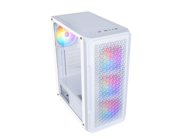 DIYPC S3-TG-LED White USB3.0 Steel/ Tempered Glass ATX Mid Tower Gaming Computer Case w/Tempered Glass Panel and 4 x 120mm Autoflow Rainbow LED Fans x Front (Pre-Installed) - Image 2