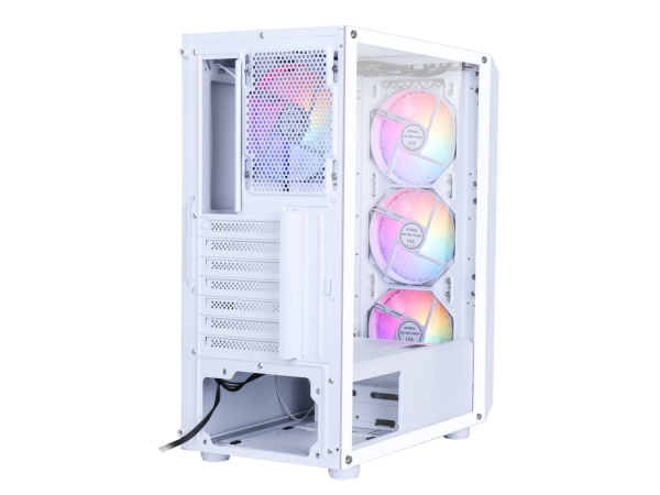 DIYPC S3-TG-LED White USB3.0 Steel/ Tempered Glass ATX Mid Tower Gaming Computer Case w/Tempered Glass Panel and 4 x 120mm Autoflow Rainbow LED Fans x Front (Pre-Installed) - Image 4