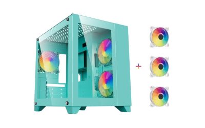 DIYPC ARGB-Q3.v2-Green USB3.0 Tempered Glass Micro ATX Green Gaming Computer Case w/ Dual Tempered Glass Panel and 3 x ARGB Fans (Pre-Installed)