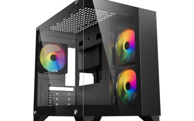 DIYPC DIY-CUBE01-BK Black USB3.0 Tempered Glass Micro ATX Gaming Computer Case w/ Dual Tempered Glass Panel. Fans Not Included