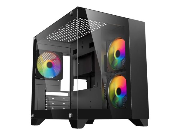 DIYPC DIY-CUBE01-BK Black USB3.0 Tempered Glass Micro ATX Gaming Computer Case w/ Dual Tempered Glass Panel. Fans Not Included