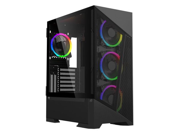 DIYPC Rainbow-Flash-F1-B Black USB 3.0 Steel / Tempered Glass ATX Mid Tower Computer Case, 4 x 120mm Autoflow Rainbow LED Fans (Pre-Installed) - Image 2