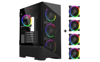 DIYPC Rainbow-Flash-F1-B Black USB 3.0 Steel / Tempered Glass ATX Mid Tower Computer Case, 4 x 120mm Autoflow Rainbow LED Fans (Pre-Installed)