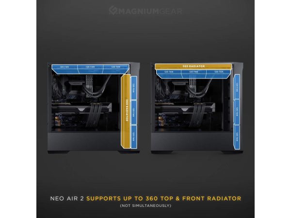 MagniumGear Neo Air 2 ATX Mid-tower, High Airflow wood texture front panel design, 4x 120 Black fans, Tempered Glass, Black - Image 3