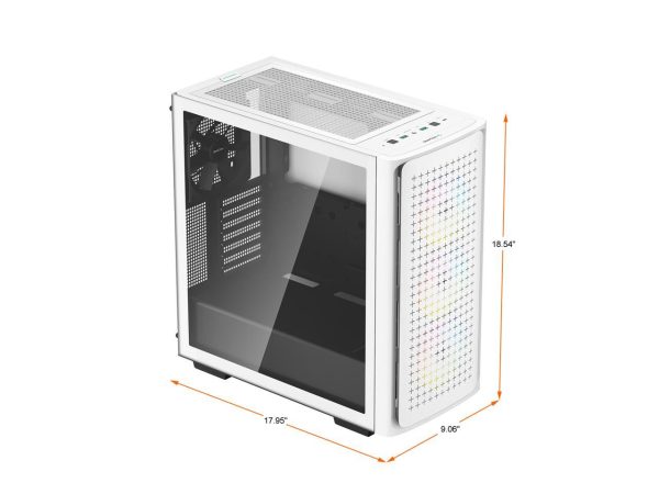 DeepCool CK560 WH Mid-Tower ATX Case, Airflow Front Panel, Full-Size Tempered Glass Window, 3x 120mm ARGB Fans, 1x 140mm Fan, E-ATX Motherboard Support, Front I/O USB Type-C, White - Image 4