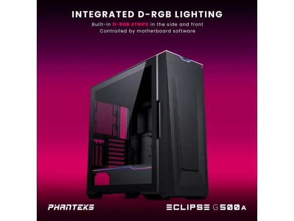 Phanteks Eclipse G500A D-RGB Fanless Edition, High Performance Mid-Tower Case, Mesh Front Panel, Integrated D/A-RGB Lighting, Tempered Glass Window, Black - Image 2