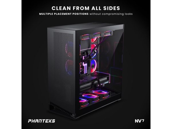 Phanteks NV7, Showcase Full-Tower Chassis, High Airflow Performance, Integrated D/A-RGB Lighting, Seamless Tempered Glass Design, 12 Fan Positions, Black - Image 4