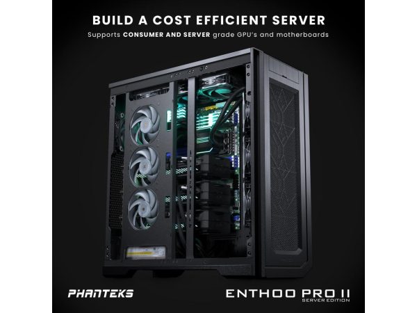 Phanteks Enthoo Pro 2 Server Edition – SSI-EEB Motherboard support, 11-PCI slots, 15x fan positions, Closed Panel with Mesh, Black - Image 2