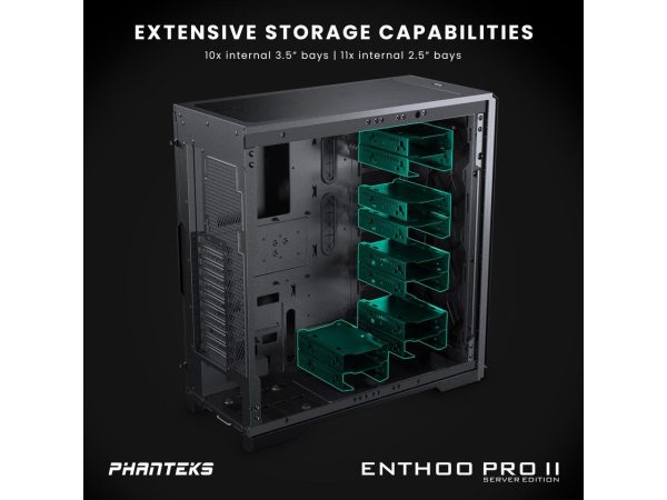 Phanteks Enthoo Pro 2 Server Edition – SSI-EEB Motherboard support, 11-PCI slots, 15x fan positions, Closed Panel with Mesh, Black - Image 5