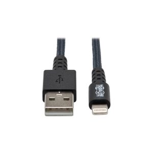 Tripp Lite M100-010-GY-MAX Heavy-Duty USB Sync / Charge Cable with Lightning Connector - M/M, USB 2.0, UHMWPE and Aramid Fibers, Gray, 10 ft. (3 m)