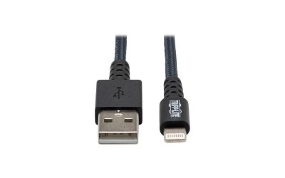 Tripp Lite M100-010-GY-MAX Heavy-Duty USB Sync / Charge Cable with Lightning Connector – M/M, USB 2.0, UHMWPE and Aramid Fibers, Gray, 10 ft. (3 m)